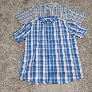 Old Mill Mens Plaid Short Sleeve Button Down Shirt 2 Pack Blue Orange Size M